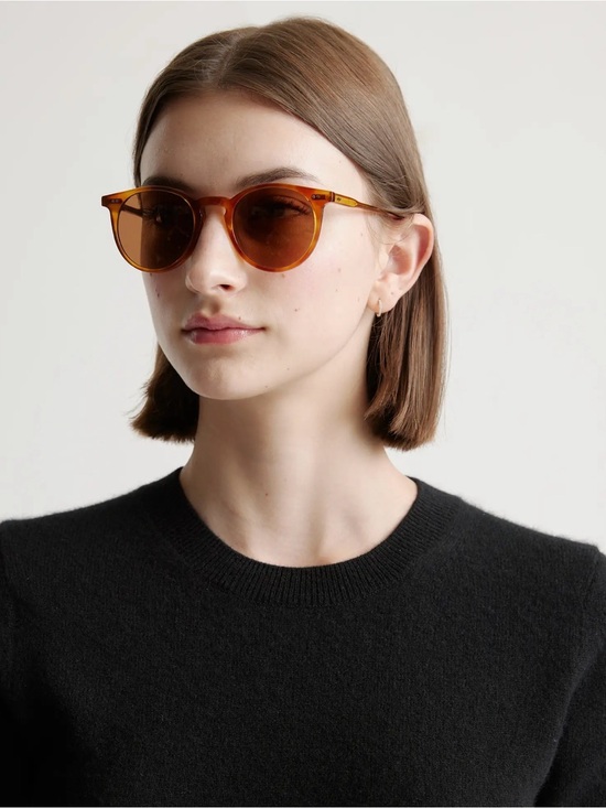 New! Quince Noah Polarized Acetate Sunglasses Clear Brown with Brown Lenses